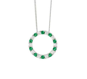 Sterling Silver Green And White Cubic Zirconia Circle Pendant