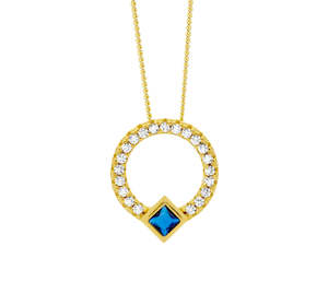 Sterling Silver Gold Plated Clear And Blue CZ Pendant