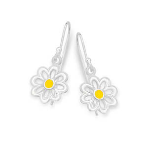 Christmas 2022 Collection: Sterling Silver White And Yellow Enamelled Daisy Drop Earrings