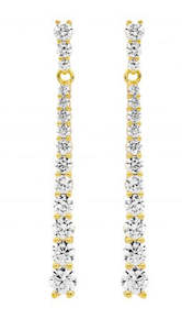 Ellani Gold Plated Graduated Cz Drop Earrings