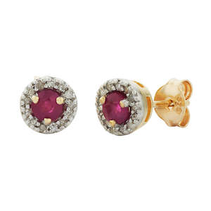 All Jewellery: 9ct Yellow Gold Ruby And Diamond Earrings