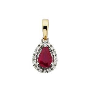 9ct Yellow Gold Pear Shaped Ruby And Diamond Pendant