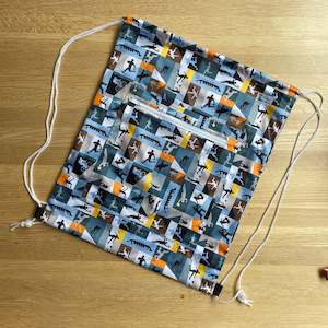 Large Drawstring: Sporty NZ Blues by Ellen G Drawstring (large wet bag)