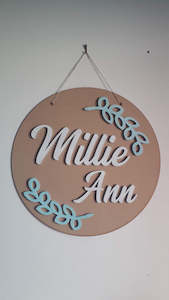 Kids Room Name sign round olive branch