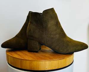 Womenswear: Khaki suede look solid heel ankle boots