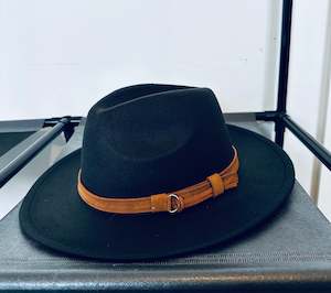 Womenswear: Black leather belt detail fedora hat