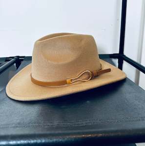 Womenswear: Belt detail fedora beige hat