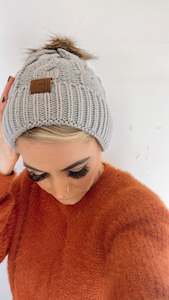 Light grey pom pom beanie