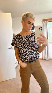 Leopard print batwing sleeve blouse top