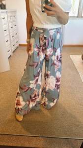 Womenswear: Wide leg floral print elastic belted waist pants