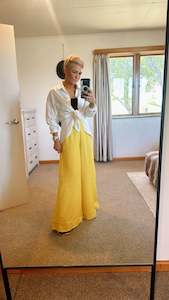 Yellow elastic high waist wide leg pants