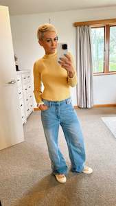 Womenswear: Loose fit wide leg light wash jeans