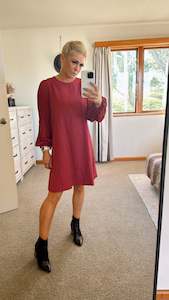 Pleated lantern sleeve maroon tunic