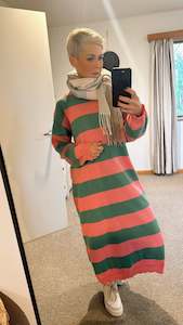 Womenswear: Pink & green stripe side split knit jumper dress