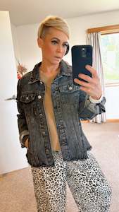 Womenswear: Vintage black raw hem denim jacket