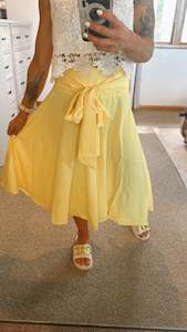 Womenswear: Yellow tie front midi swing skirt