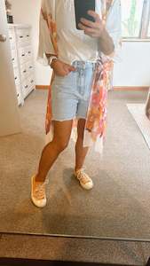 Womenswear: Raw hem high waist denim shorts