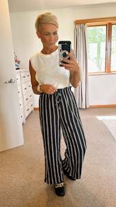 Wide leg paperbag waist striped pants