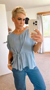 Womenswear: Blue side tie V neck top