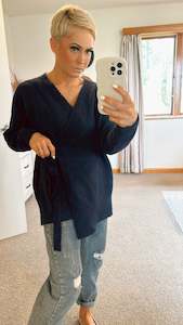 Womenswear: Navy wrap knit top