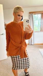 Womenswear: Rust tie front drop shoulder jumper