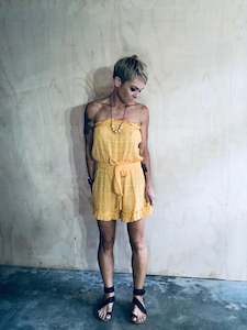 Womenswear: High waist pleated strapless romper- yellow