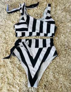 Stripe high waist tie detail bikini