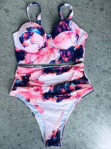 Marble print push up high waist two piece swimsuit