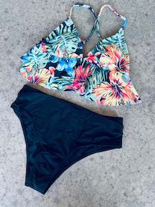 Tropical ruffle hem swimsuit