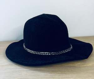 Womenswear: Fedora chain detail black hat