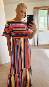 Womenswear: Bold stripe babydoll maxi dress