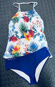 Tropical print tankini swimsuit