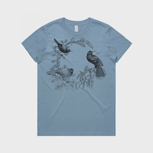 Wattlebird Wreath T-Shirt - blue, womens