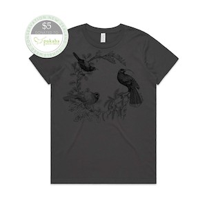 Wattlebird Wreath T-Shirt - charcoal, womens