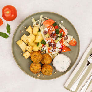 Greek Salad with Falafel & Potatoes