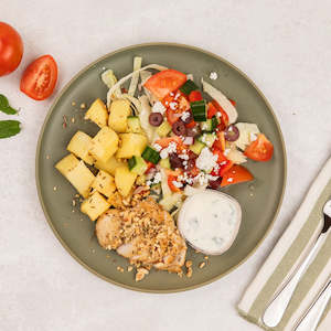 Greek Salad with Dukkah Chicken & Potato