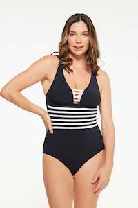 Swimwear: Black V Neck Binding