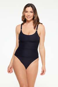 Swimwear: Black Ribbed Texture Scoop Neck