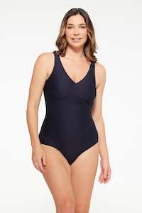 Swimwear: Black Ribbed Texture Surplice