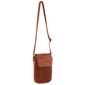 Clothing: Pierre Cardin Leather Embossed Woven Wallet Bag - Cognac