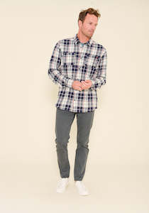 Brakeburn Ecru Navy Check Shirt - Clearance