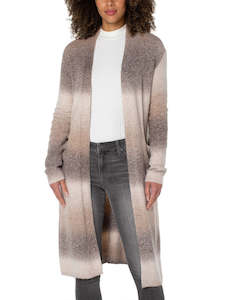 LIVERPOOL LONG LINE OPEN FRONT CARDIGAN - CAFE OMBRE