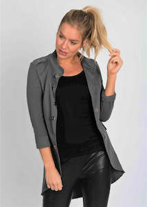 Suzy D Distressed Military Jacket - Dark Grey