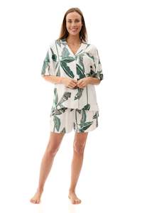 Romy Short Pyjamas - Green Tropical Leaf