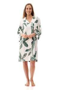 Clothing: Romy Short Sleepshirt - Green Tropical Leaf