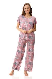 Lani Tropical Print Wide Leg Pyjama Set - Cinnamon