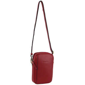 Clothing: Pierre Cardin Two Tone Urban Look Leather Crossbody Bag - Red