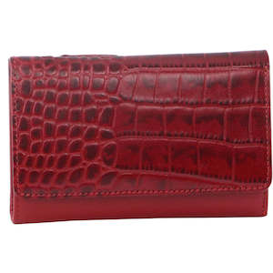 Clothing: Pierre Cardin Tri-Fold Leather Wallet - Red Croc