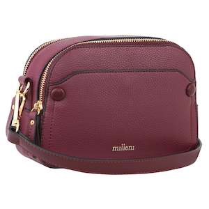 Clothing: MILLENI VEGAN LEATHER DOUBLE ZIP CROSS BODY BAG - WINE