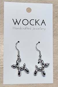 Clothing: Silver Balloon Dog Earrings